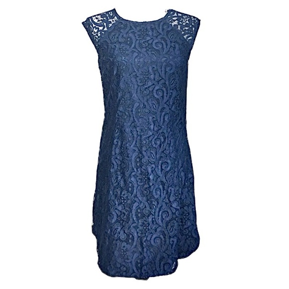 Laundry by Shelli Segal Navy Blue Lace Short Sleeve Shift Dress - Picture 1 of 7